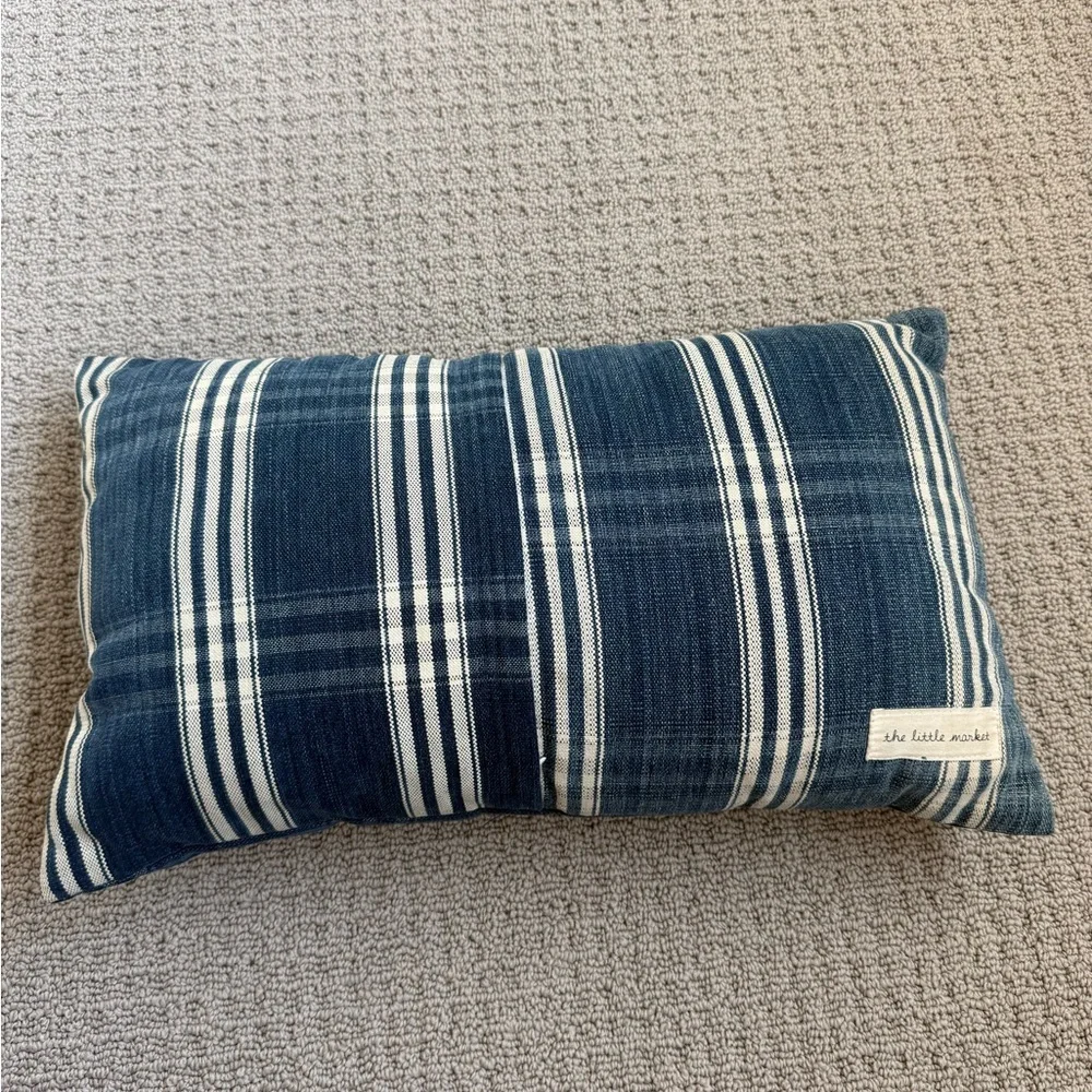 The Little Market Navy Embroidered Lumbar Pillow Boho